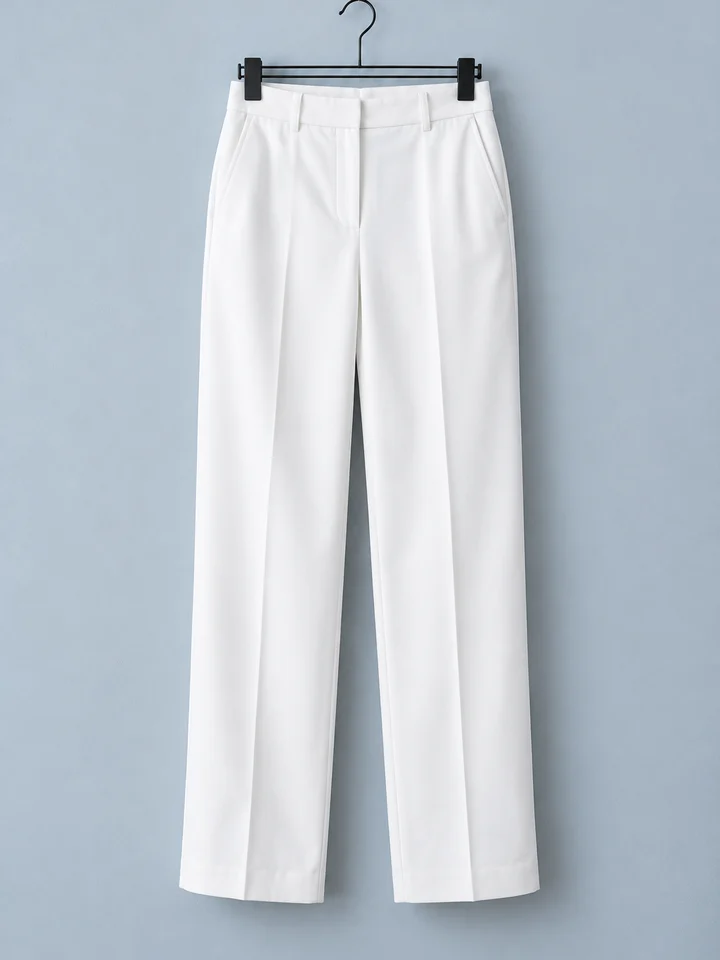 Pantalón recto San Juan, color blanco óptico, colgado en percha